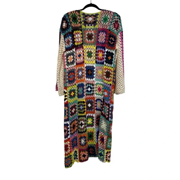 Fox Sweaters Colorful Crochet Patchwork Boho Ethnic Gypsy Cardigan New large - Picture 3 of 6